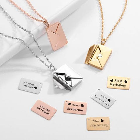 Envelope Necklace Love Letter Inside With Name Engraved