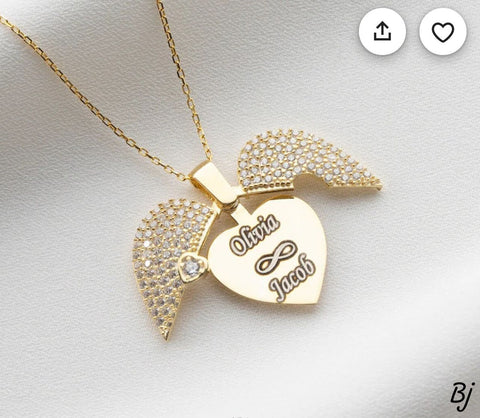 Custom Heart & Wing Pendant Necklace – Gold & Silver