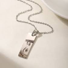 Photo Necklace with Engraved Half Face